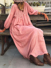 Summer Solid V-Neck Lantern Sleeve Dress Women Elegant Casual Loose Pullover Beach Dress New Spring Fashion Office Long Dress